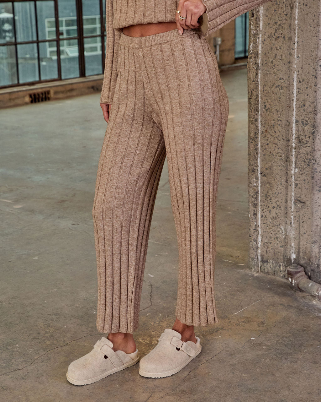 Homebody Hour Ribbed Knit Flare Leg Pants