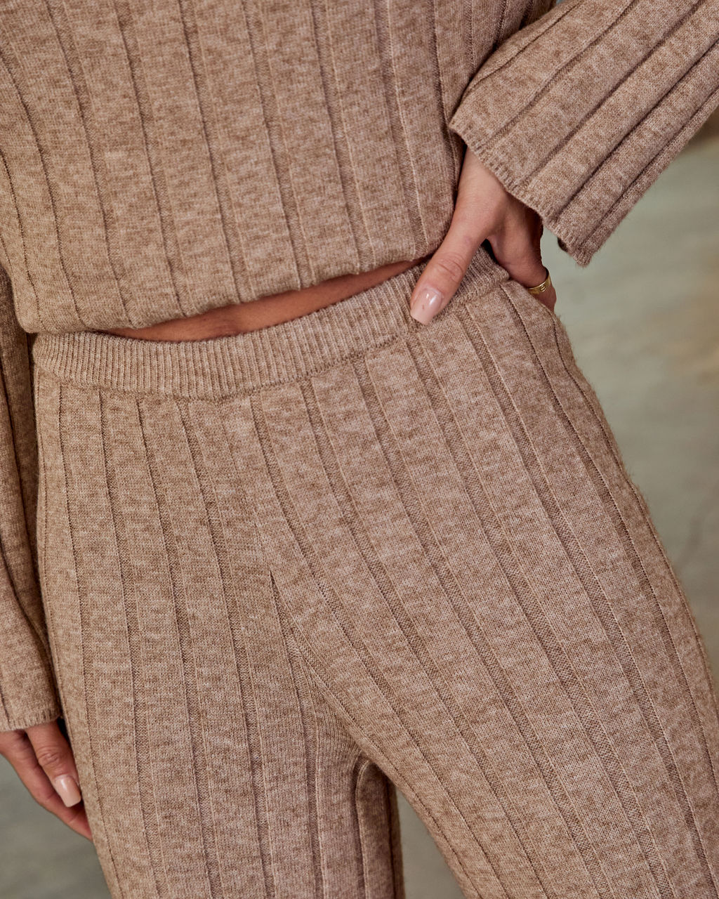 Homebody Hour Ribbed Knit Flare Leg Pants