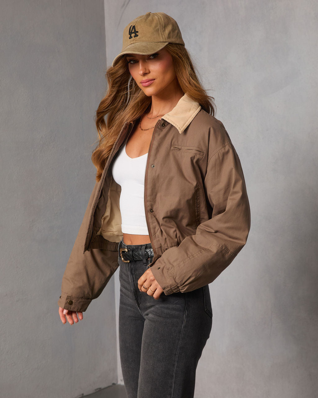 Apricot Sky Cropped Bomber Jacket