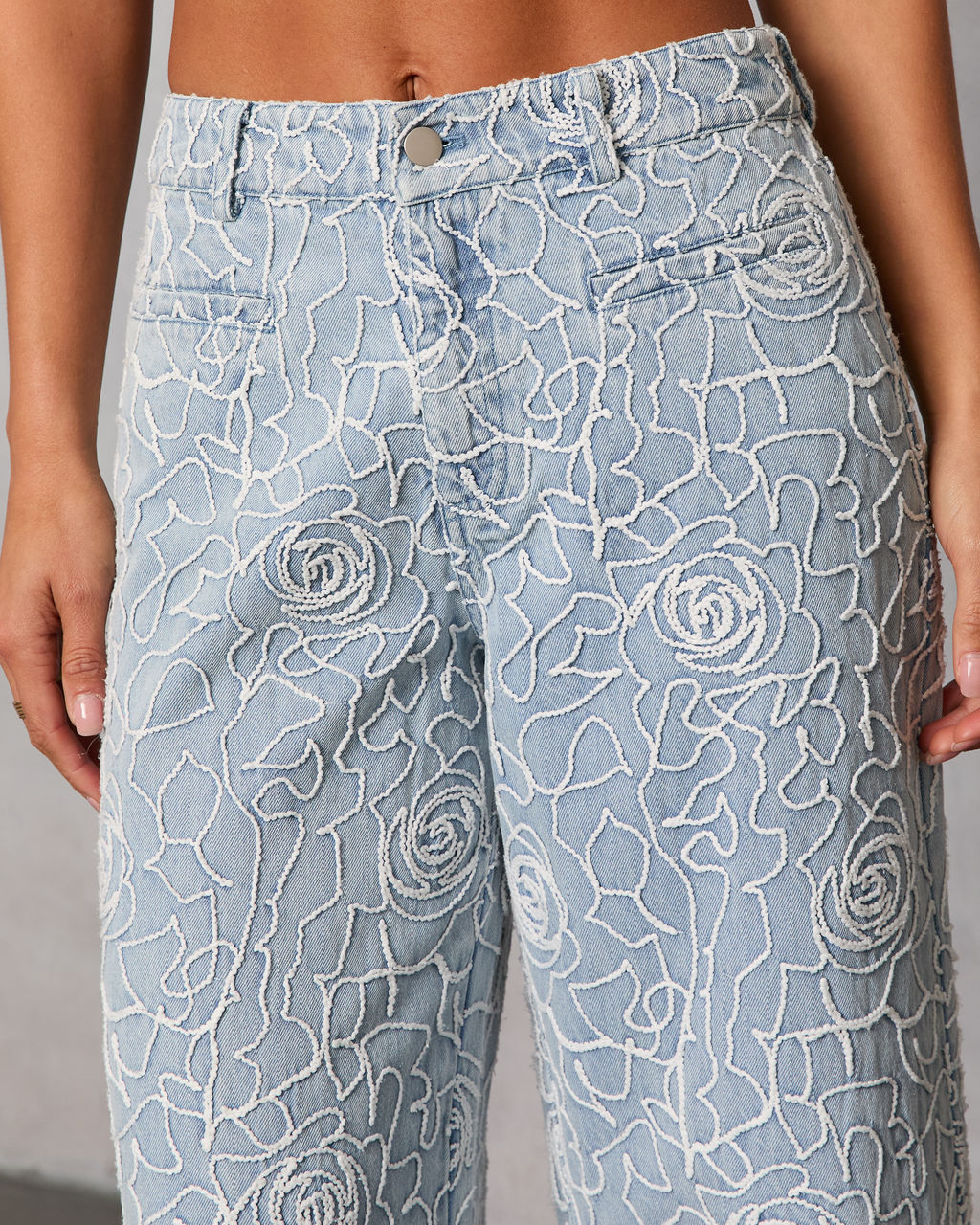 Early Bloom Rigid Embroidered Denim Wide Leg Jeans