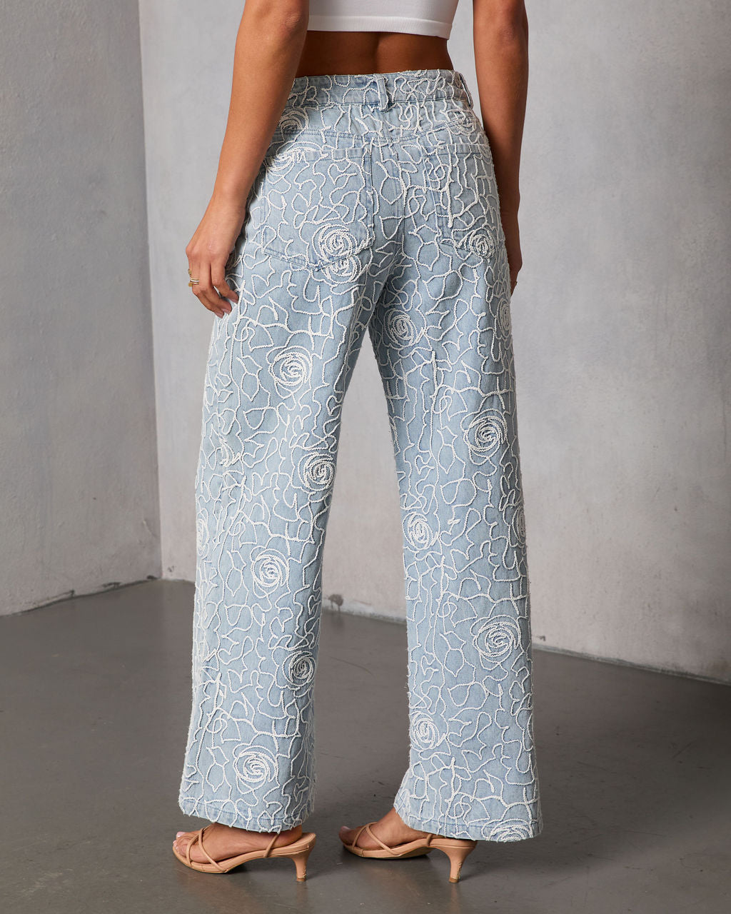 Early Bloom Rigid Embroidered Denim Wide Leg Jeans