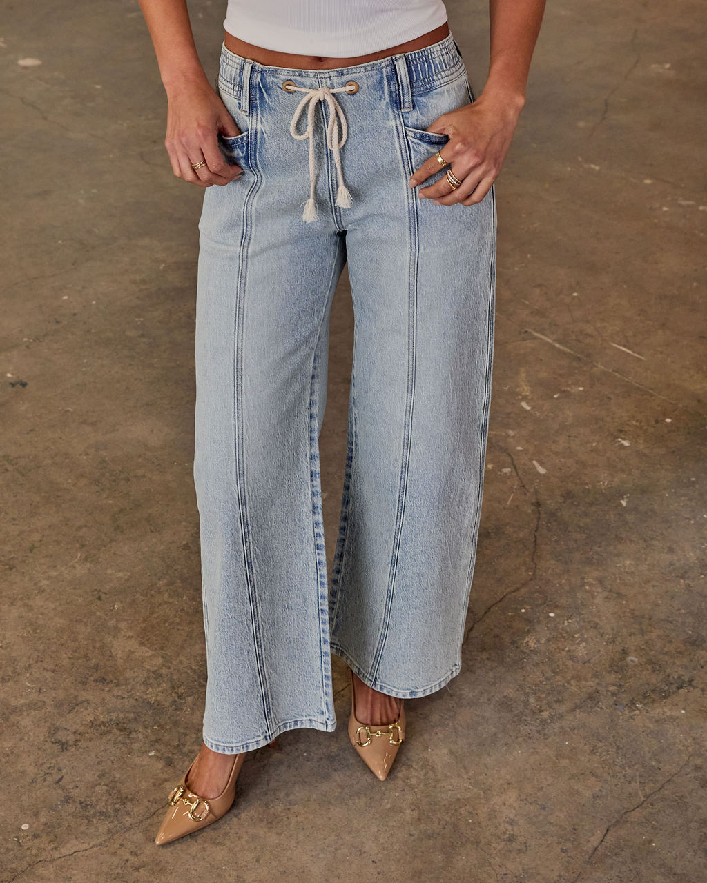 Berner Stretch Drawstring Pintuck Wide Leg Jeans