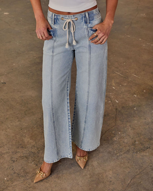 Berner Stretch Drawstring Pintuck Wide Leg Jeans