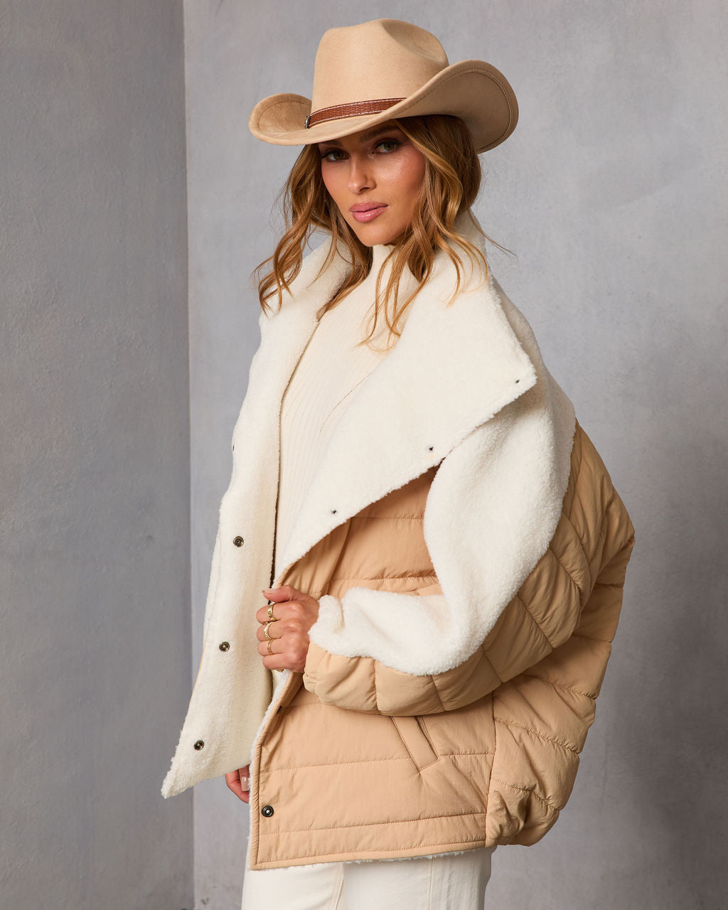 Malrin Sherpa Lined Contrast Puffer Coat