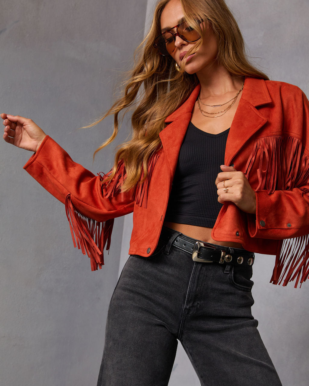 Evening Ember Fringe Suede Jacket