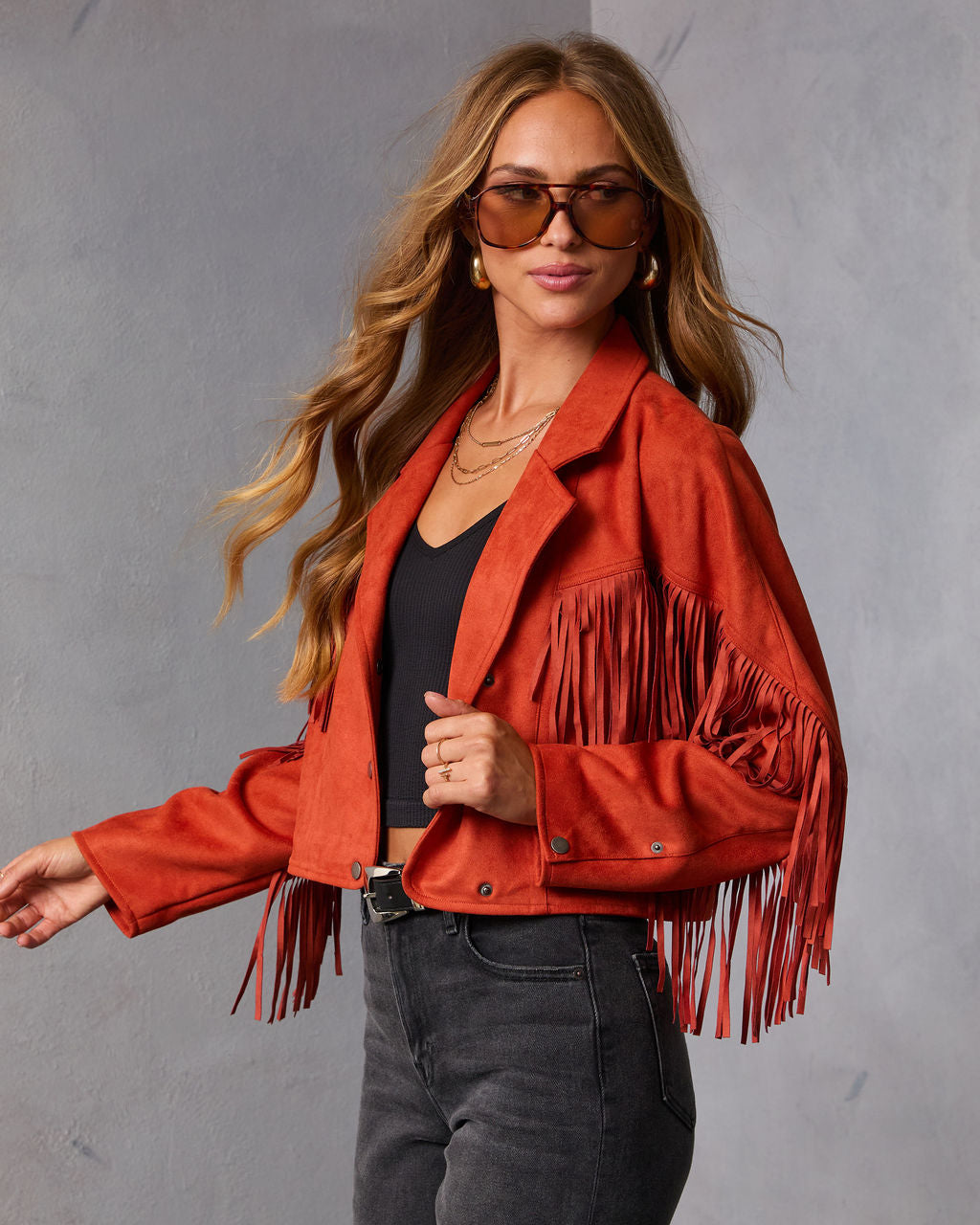 Evening Ember Fringe Suede Jacket