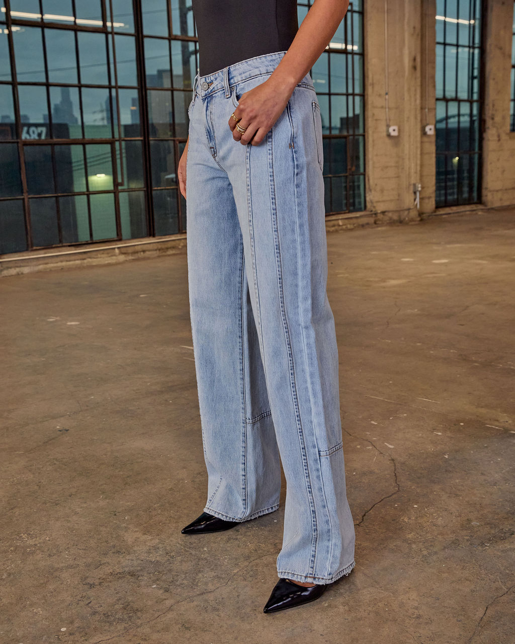 Claira Rigid Pintuck Relaxed Leg Jeans