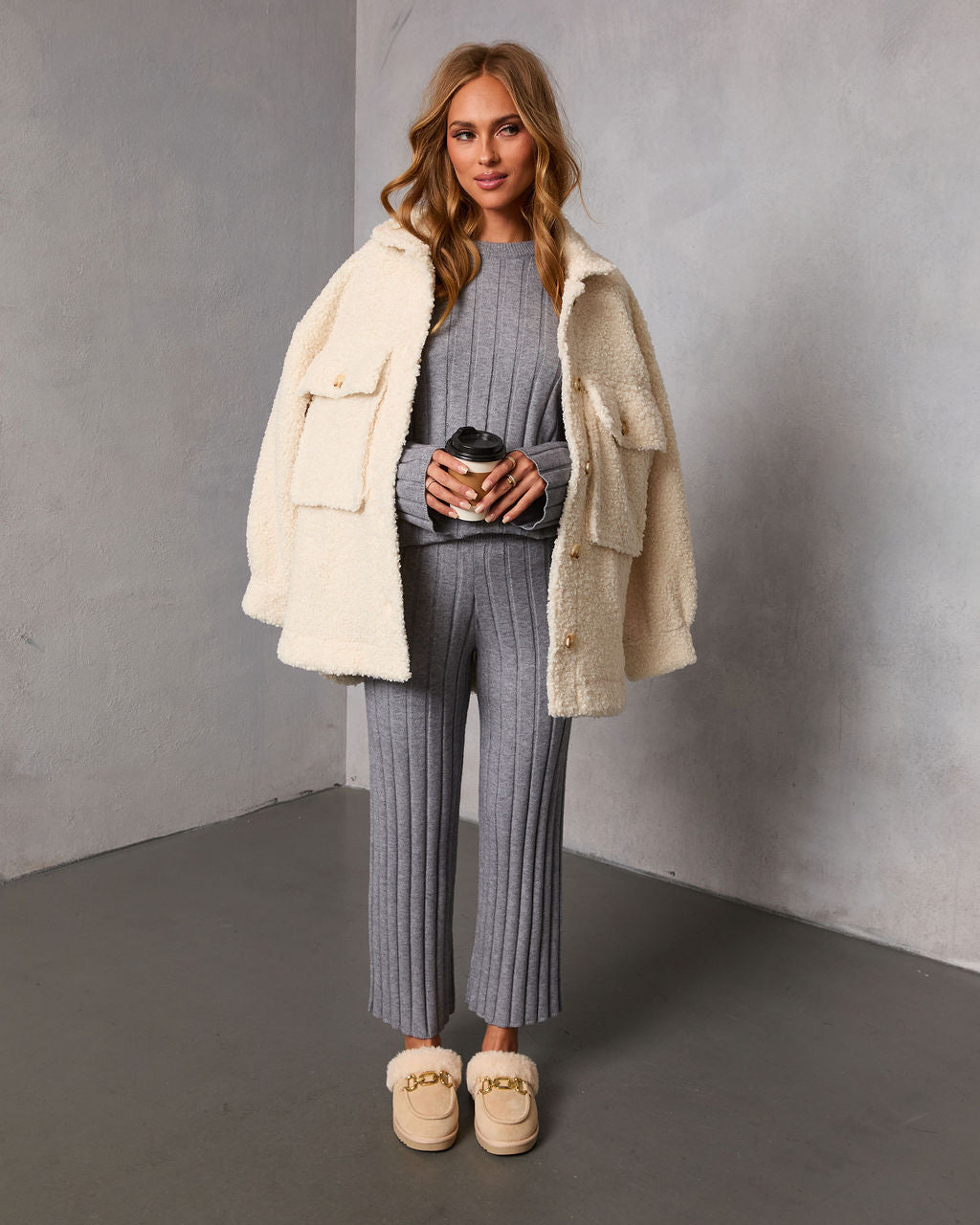 Homebody Hour Ribbed Knit Sweater