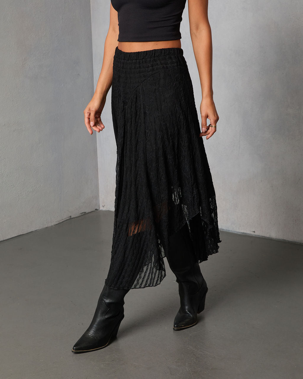 Moonthread Lace Darted Hem Midi Skirt