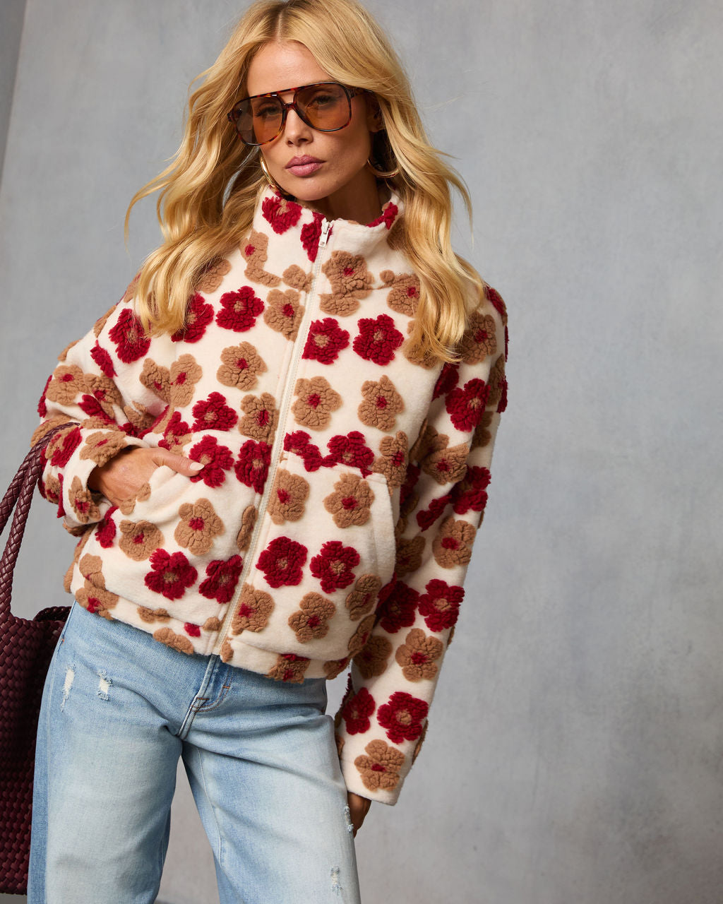 Morning Bloom Printed Sherpa Jacket
