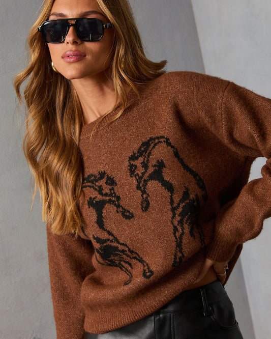 Quiet Crisp Intarsia Knit Horse Sweater