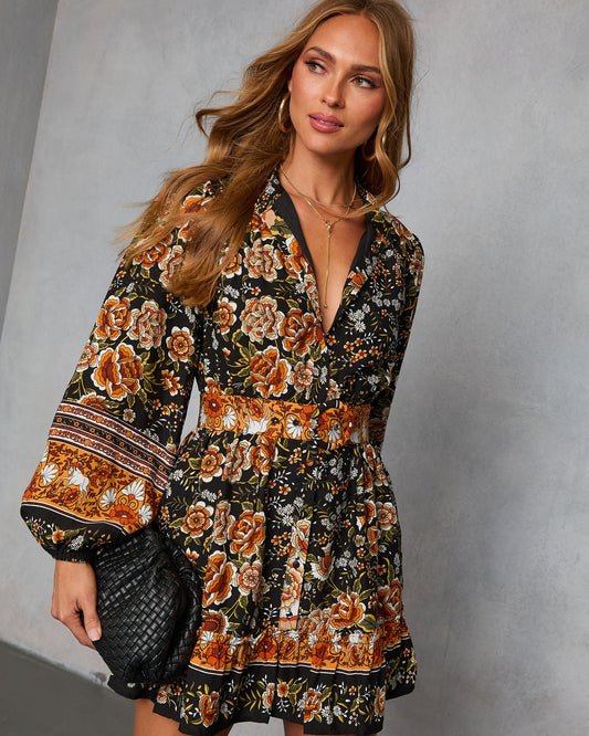 Autumn Aura Belted Mini Dress