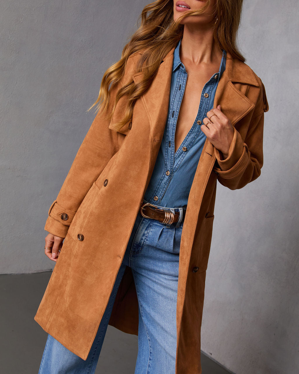 Samelah Suede Belted Trench Coat