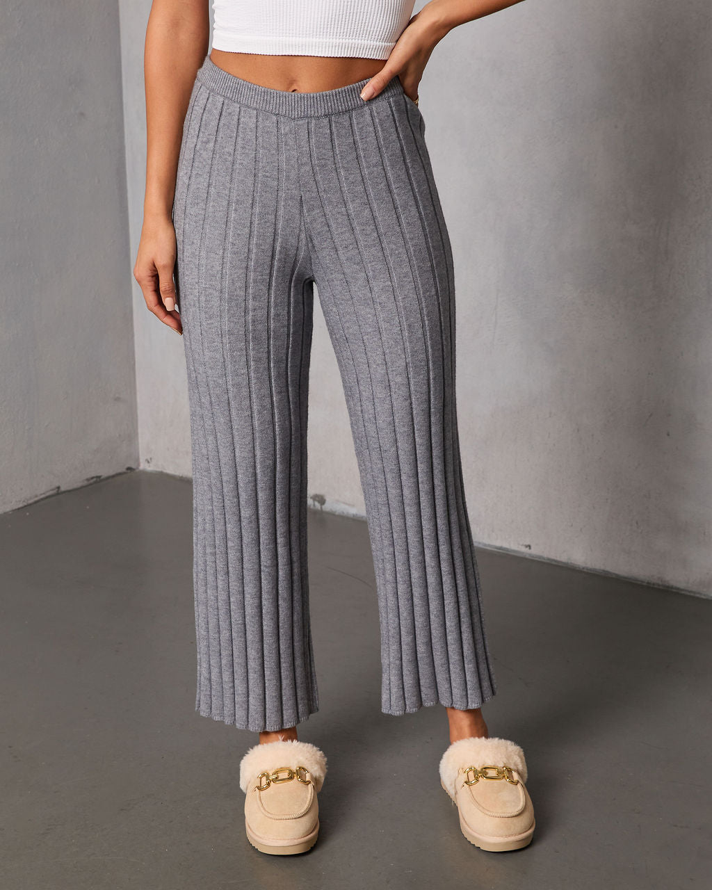 Homebody Hour Ribbed Knit Flare Leg Pants