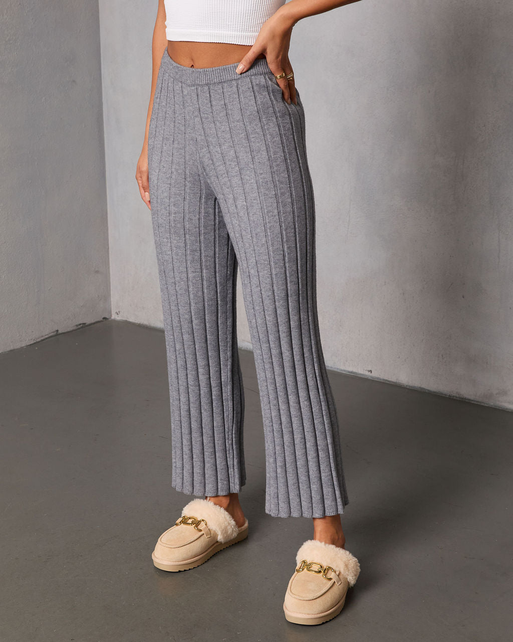 Homebody Hour Ribbed Knit Flare Leg Pants