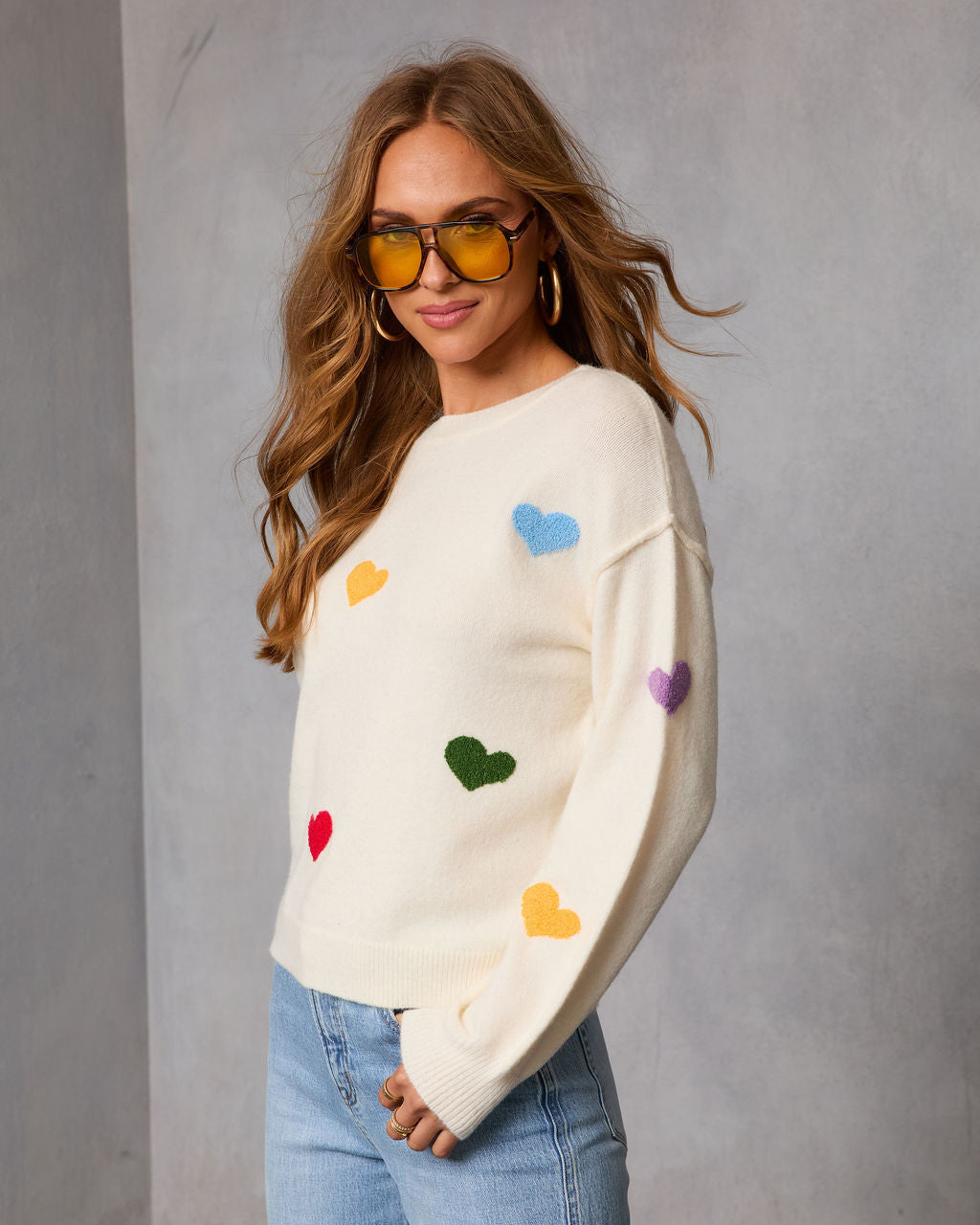 Daily Heartbeat Multicolor Heart Print Sweater