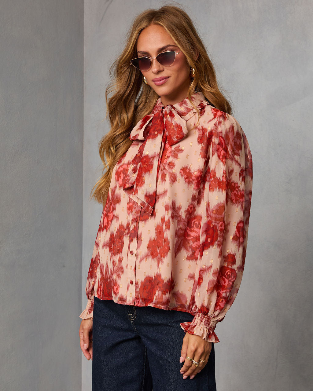 Velvine Printed Neck Tie Blouse