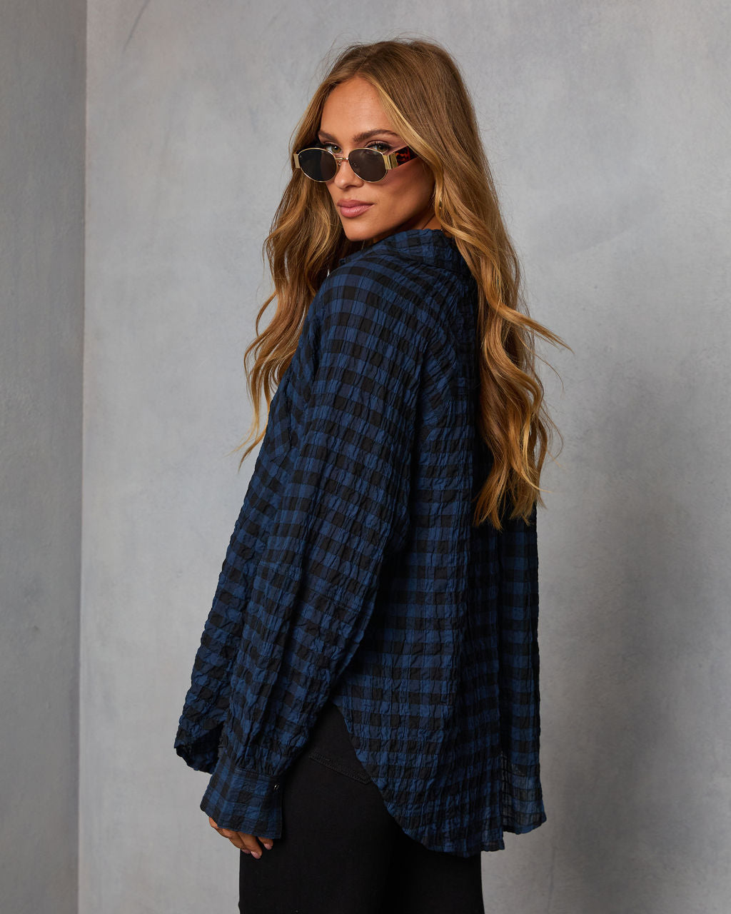 Keren Plaid Button Down Top