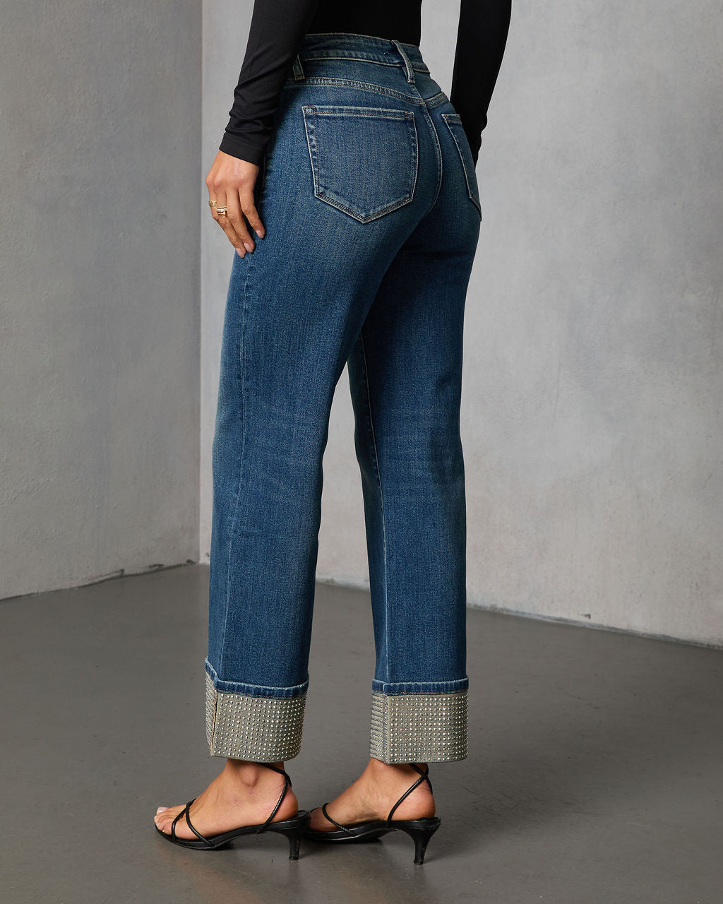 Sparkle Season Stretch Wide Leg Embellished Cuff Jeans