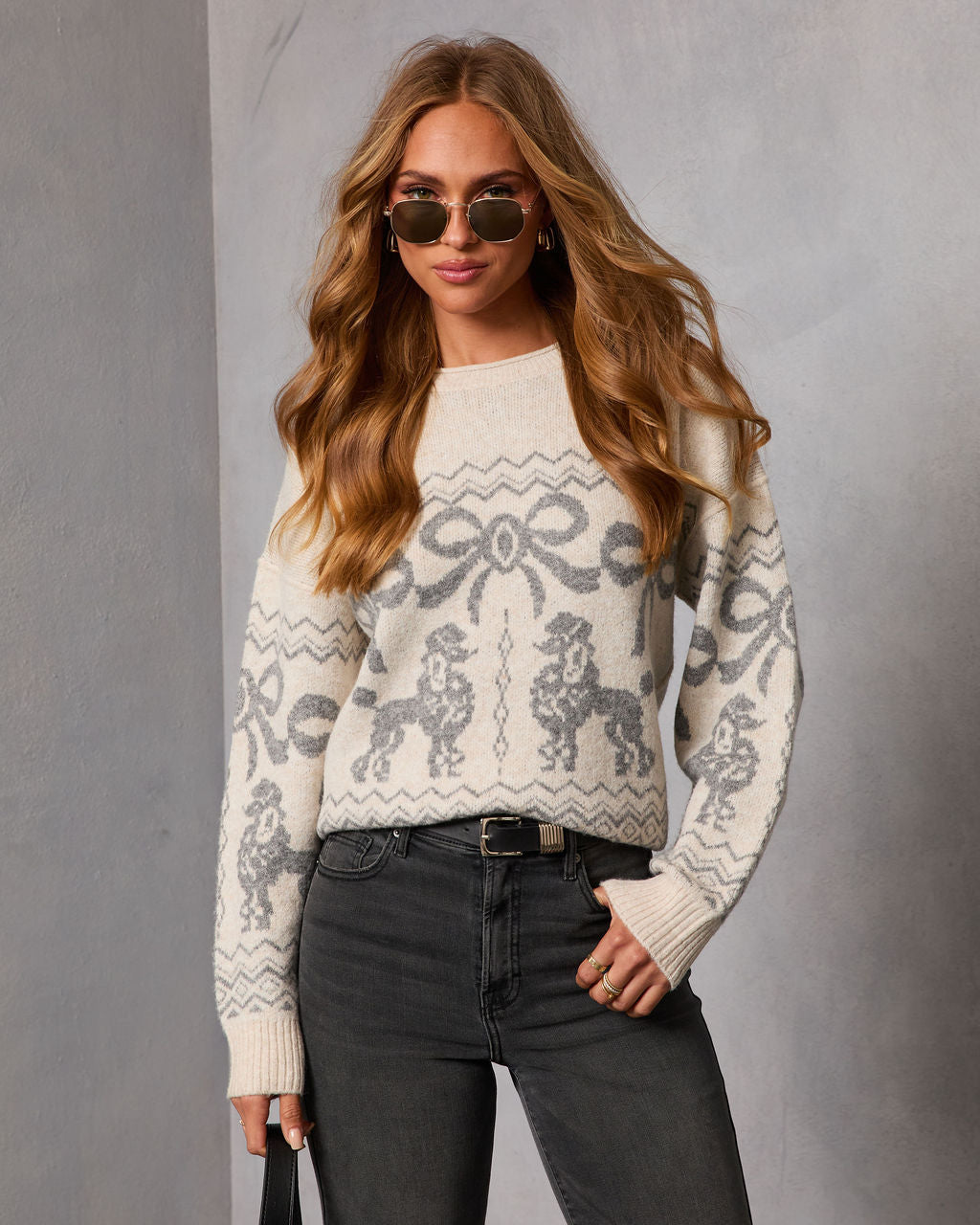 Poodle Ribbon Dream Novelty Fair Isle Sweater