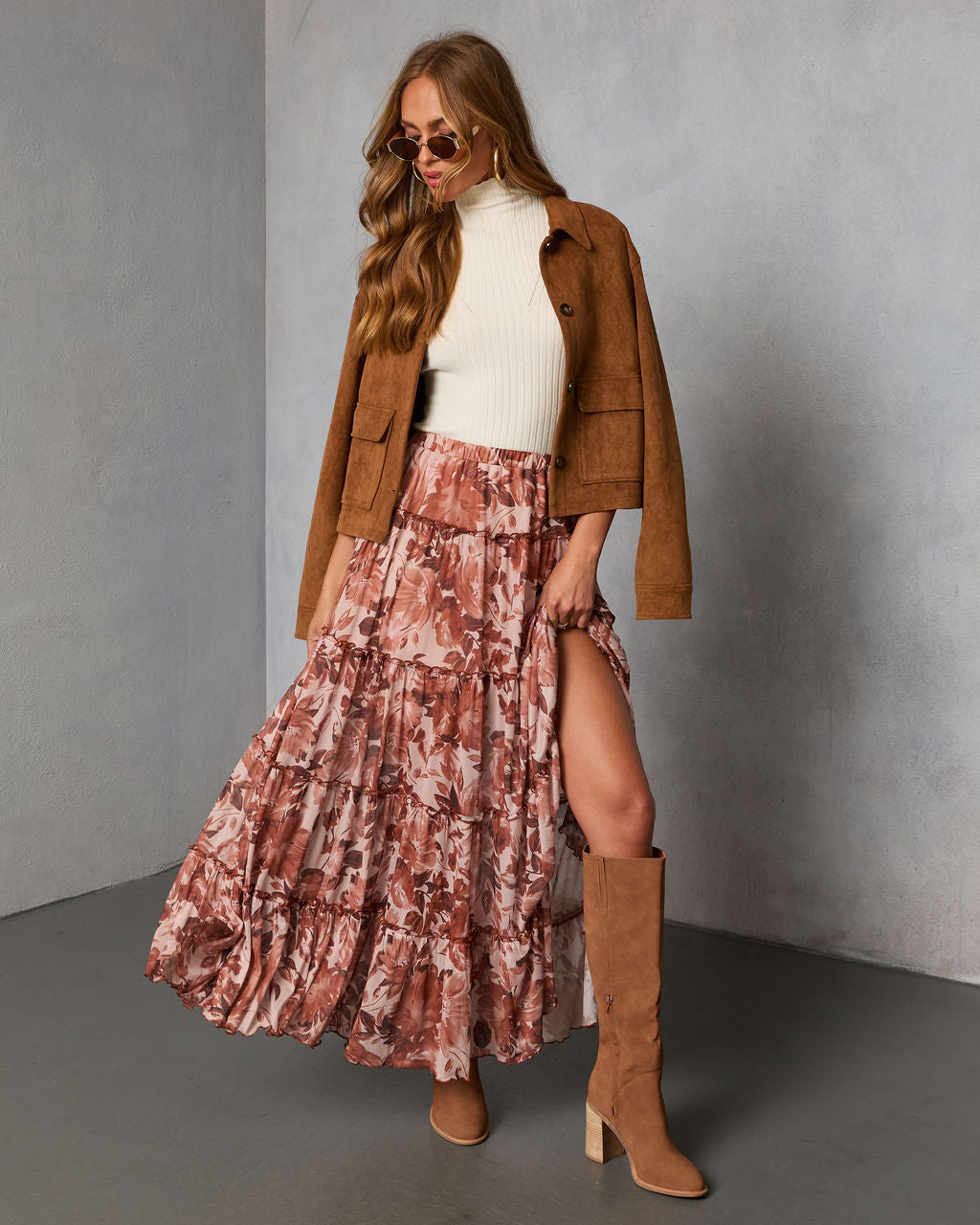 Gypsy Petal Printed Tiered Maxi Skirt