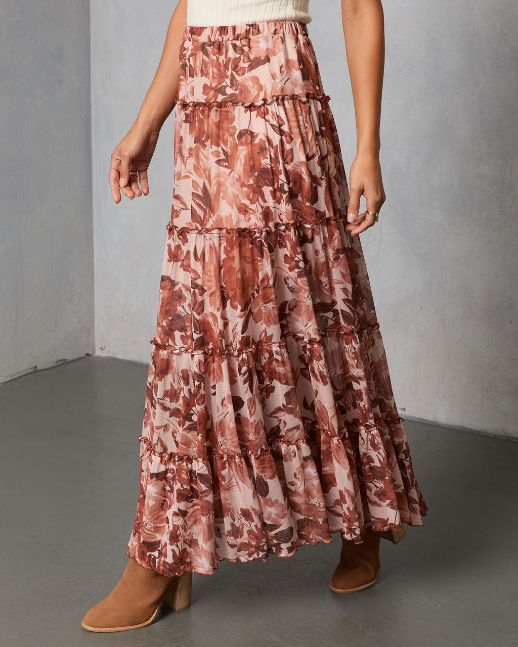 Gypsy Petal Printed Tiered Maxi Skirt