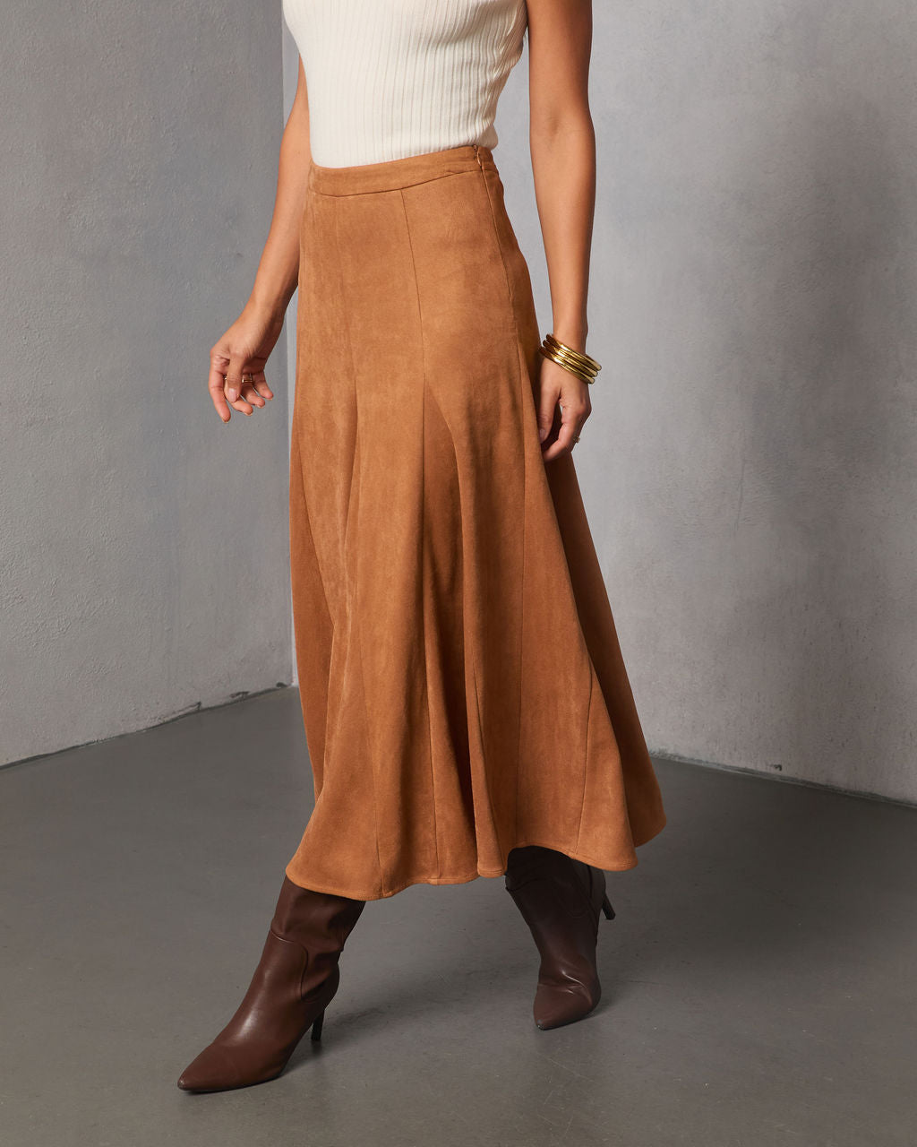 Maicie Pleated Faux Suede Maxi Skirt