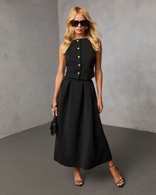 Velmira Pleated Flare Midi Skirt