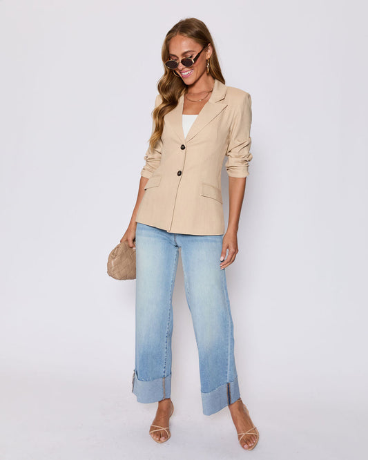 Sandy Linen Pocketed Blazer