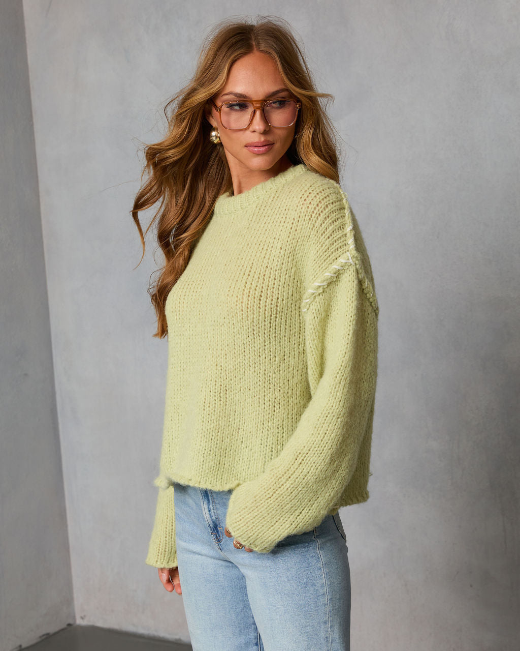 Snoozy Sundays Contrast Knit Trim Sweater