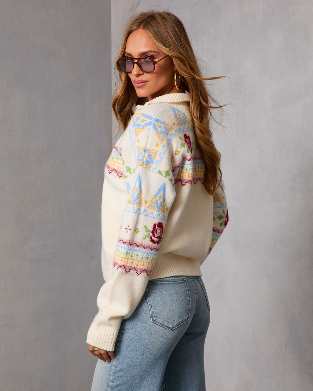 Snowy Delight Fair Isle Quarter Zip Sweater