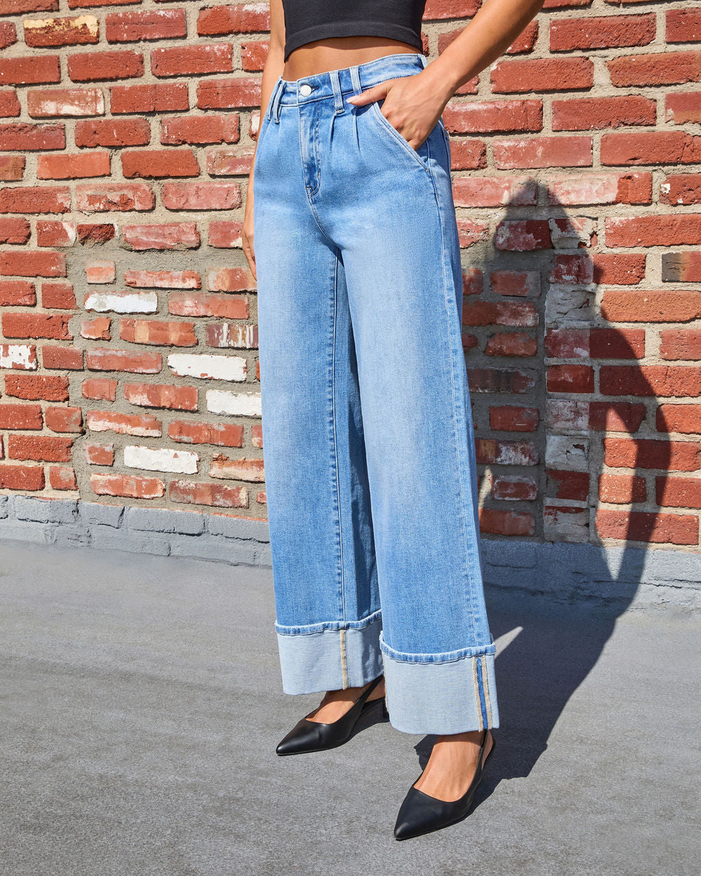 Wanderblues Stretch Cuffed Wide Leg Jeans