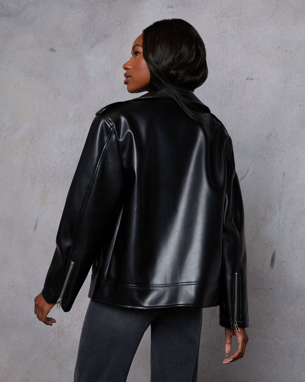 Emberly Oversized Faux Leather Moto Jacket