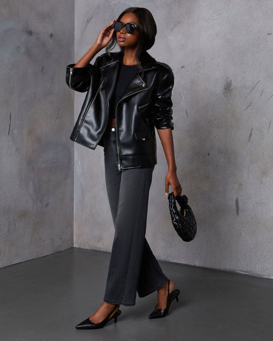 Emberly Oversized Faux Leather Moto Jacket