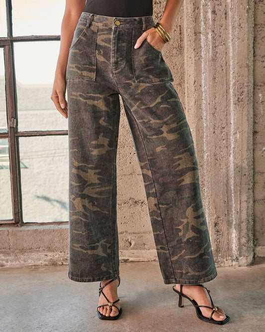 Jyothi Rigid Straight Leg Camo Print Jeans