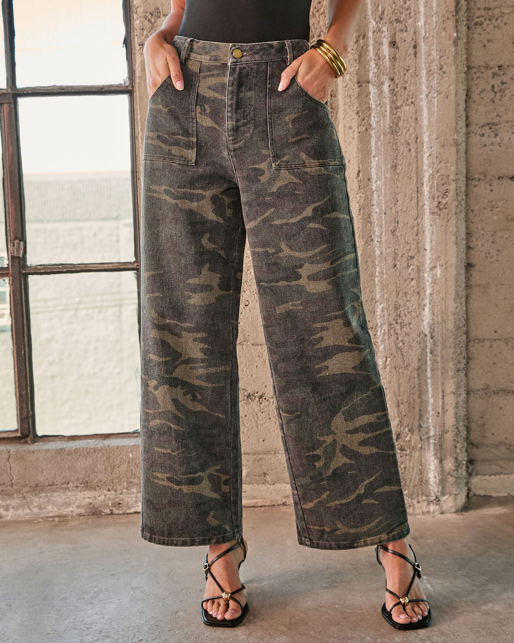 Jyothi Rigid Straight Leg Camo Print Jeans