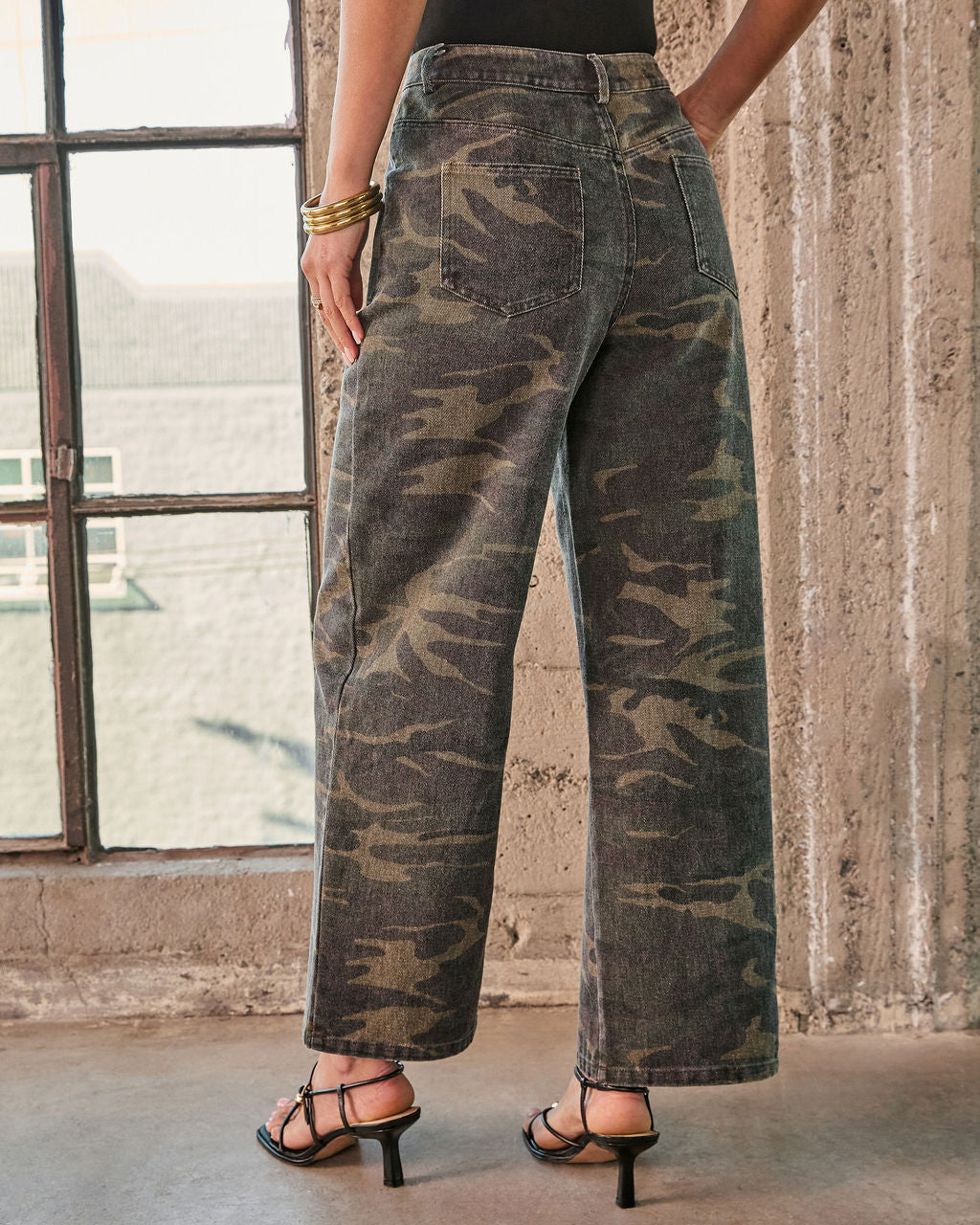 Jyothi Rigid Straight Leg Camo Print Jeans