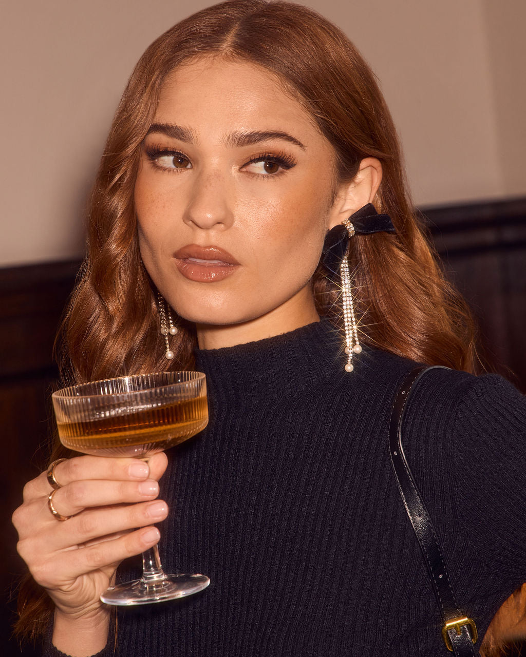 Darling Muse Velvet Bow Rhinestone Earrings