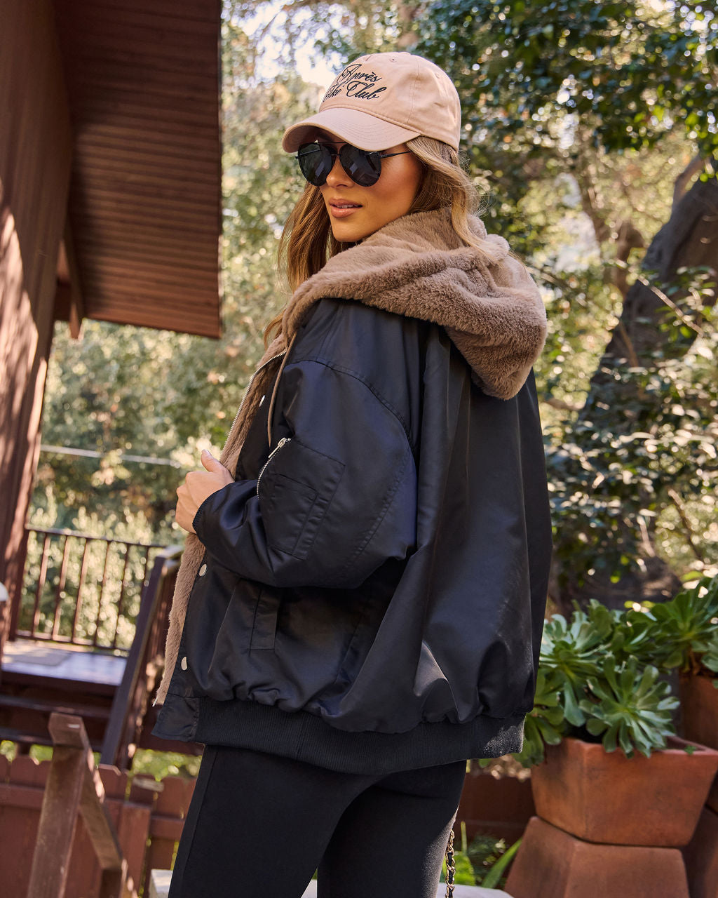 Campus Oversized Faux Fur Lined Bomber Jacket