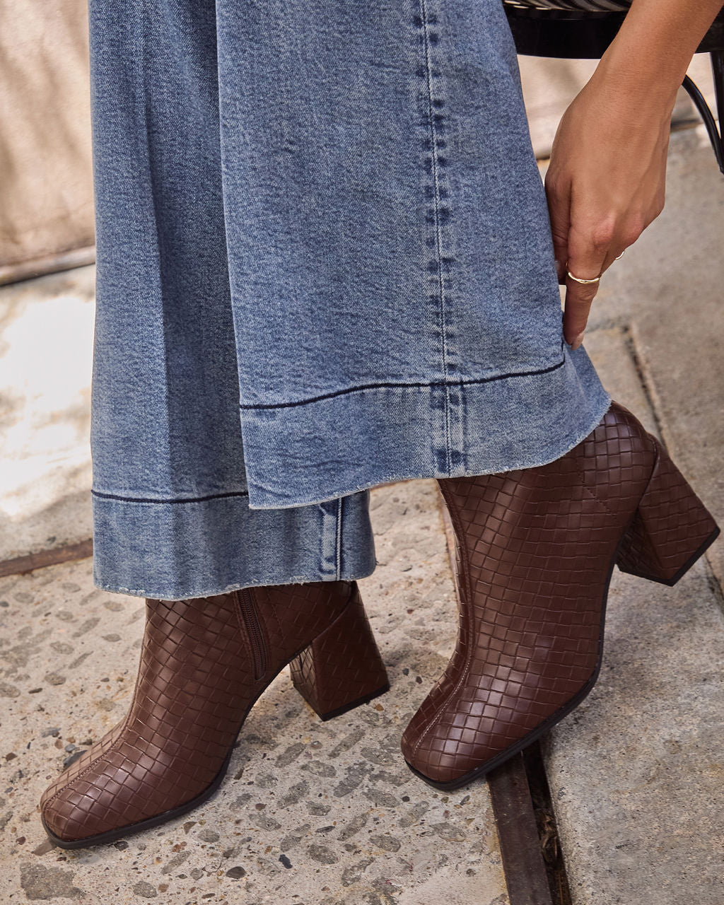 Chanie Woven Vegan Leather Booties