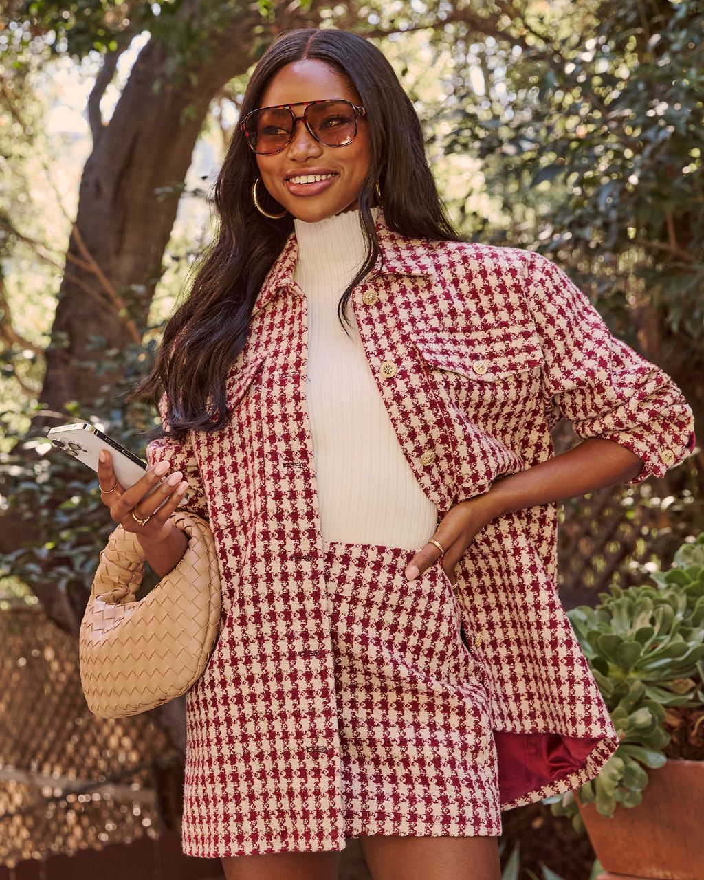 Jensin Tweed Houndstooth Shirt Jacket