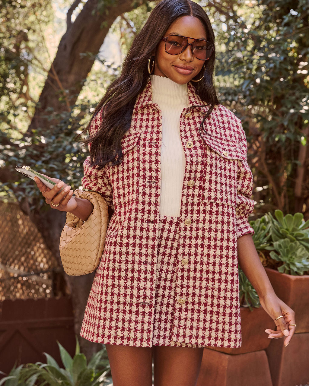 Jensin Tweed Houndstooth Shirt Jacket