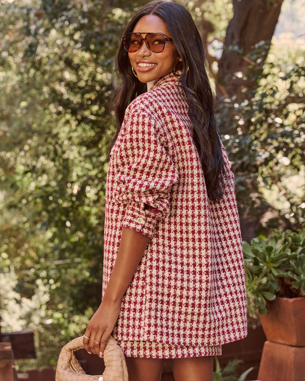 Jensin Tweed Houndstooth Shirt Jacket