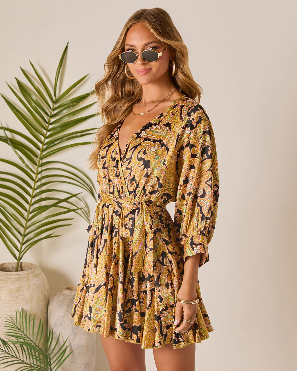 Sunlit Whisper Waist Tie Mini Dress