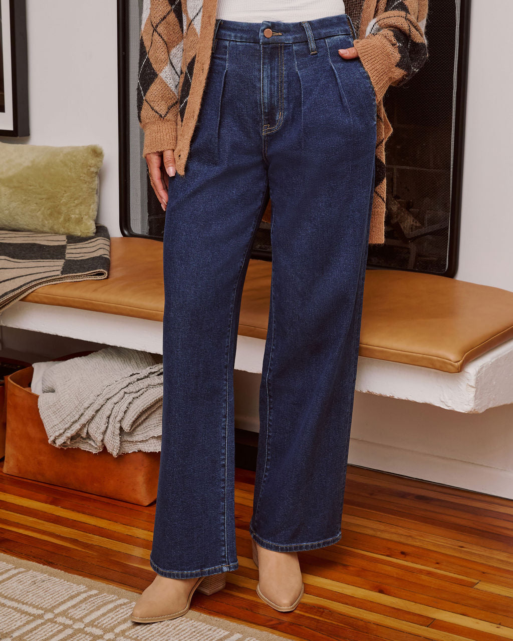 Ruey Pleated Stretch Denim Jeans