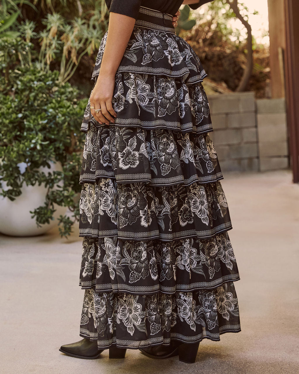 Ruelle Printed Tiered Maxi Skirt