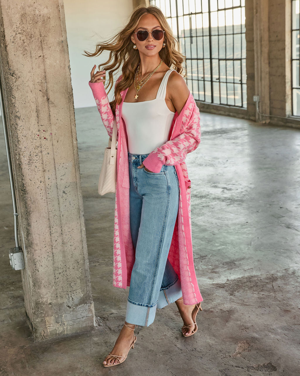Chill Edit Houndstooth Longline Cardigan