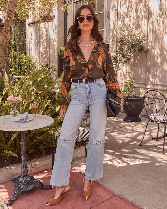 Fallowed Field Print Button Up Top