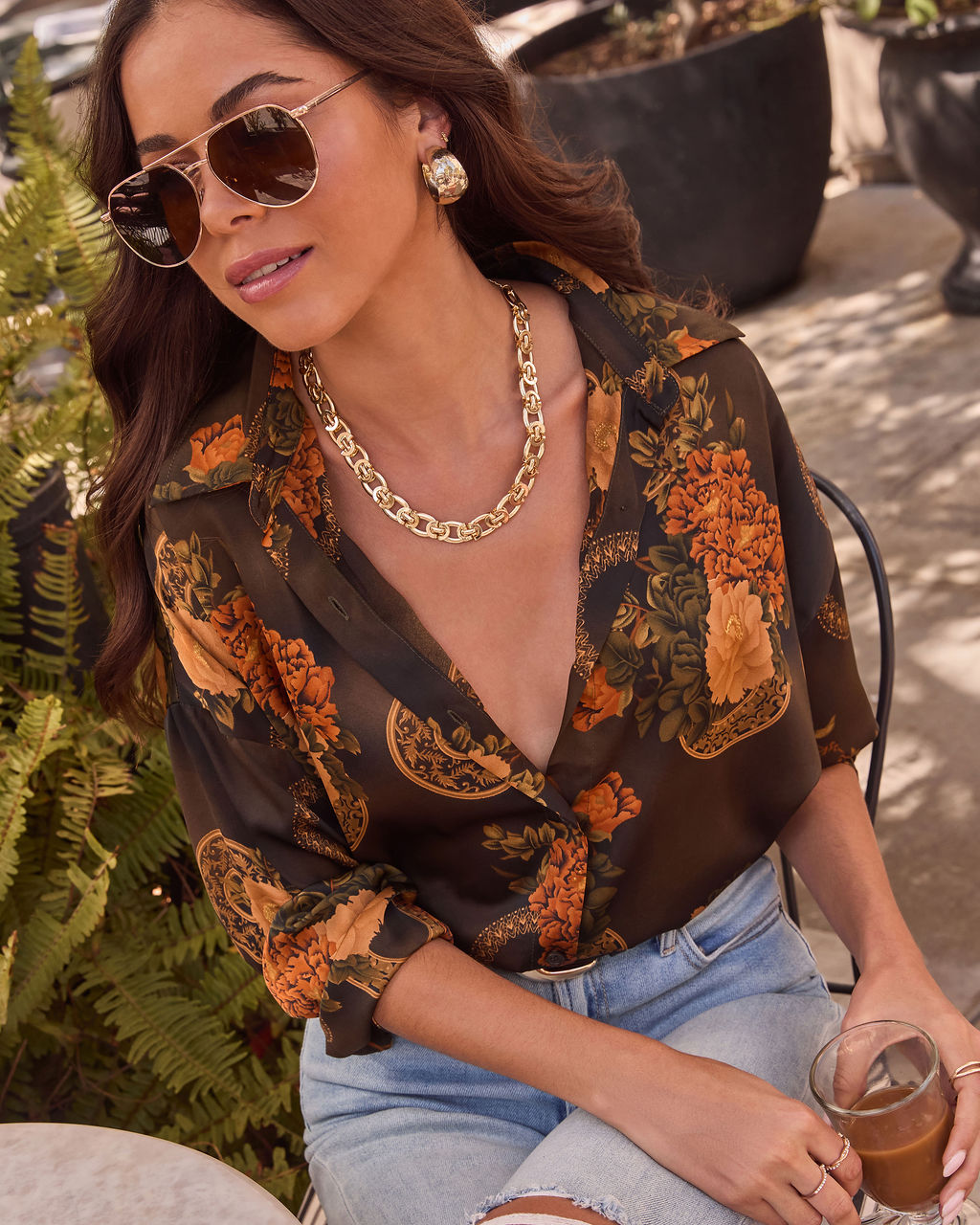 Fallowed Field Print Button Up Top