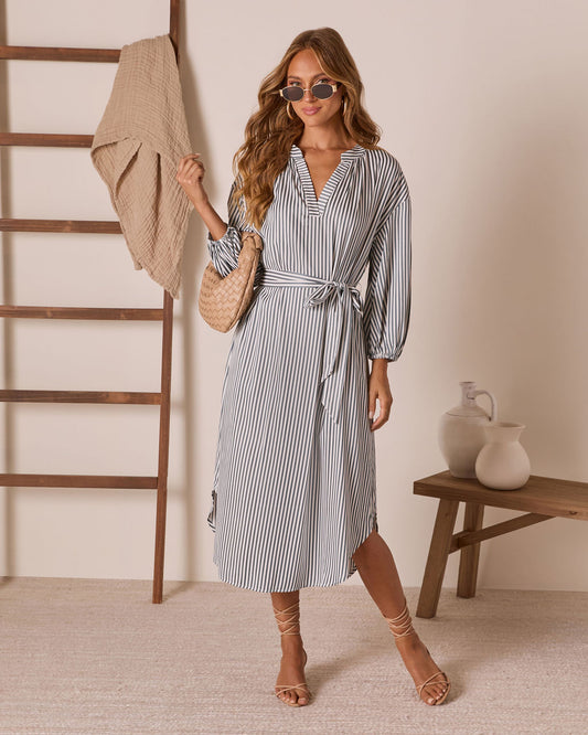 Midsummers Day Waist Tie Midi Shirt Dress